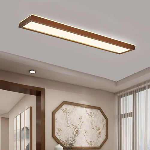 Solid wood Chinese style ceiling lamp in walnut finish with white lighting