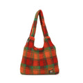 Women's soft plush plaid crossbody tote bag in Army Green colour showing front view and shoulder strap
