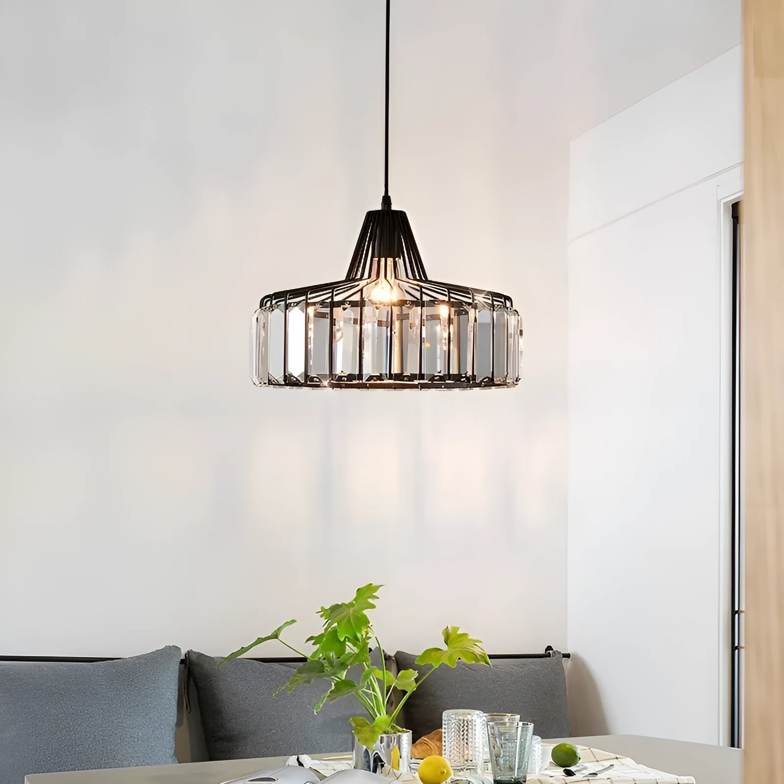 Modern crystal bedside lamp with light luxury chandelier design in black finish