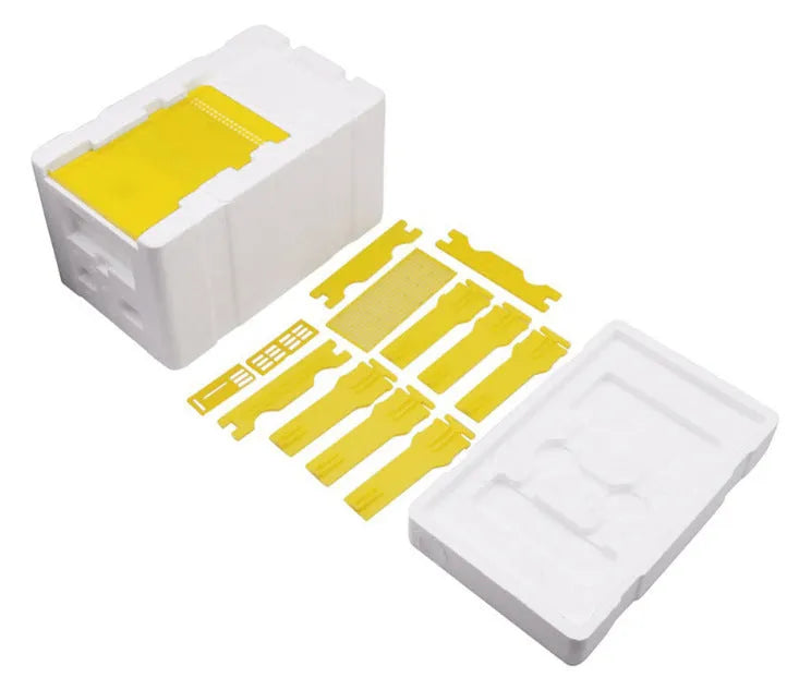 Three white EPS foam mini delivery boxes for bee breeding and queen introduction in beehives