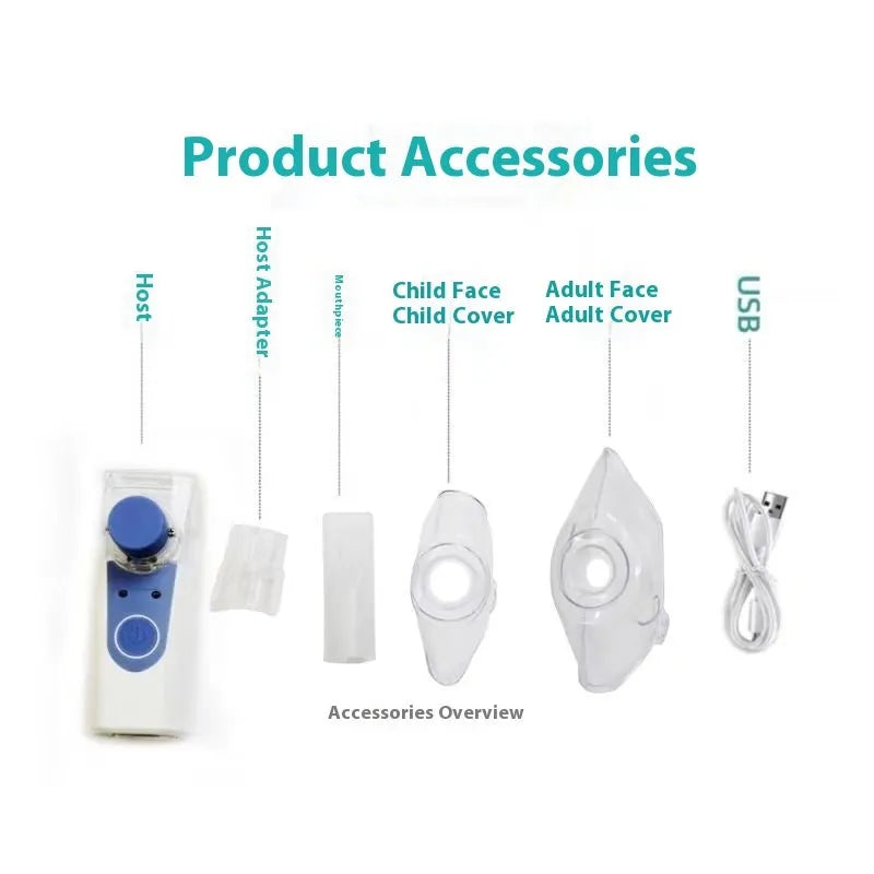 White plastic handheld nebuliser spray machine with USB charging port and single mist outlet
