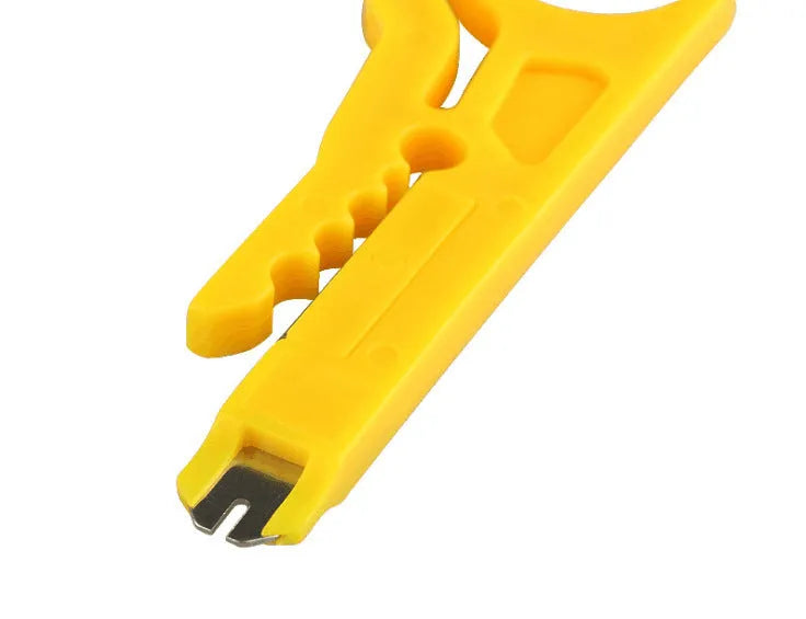 Yellow handheld mini wire stripper tool showing 0.6mm stripping diameter for electrical cables