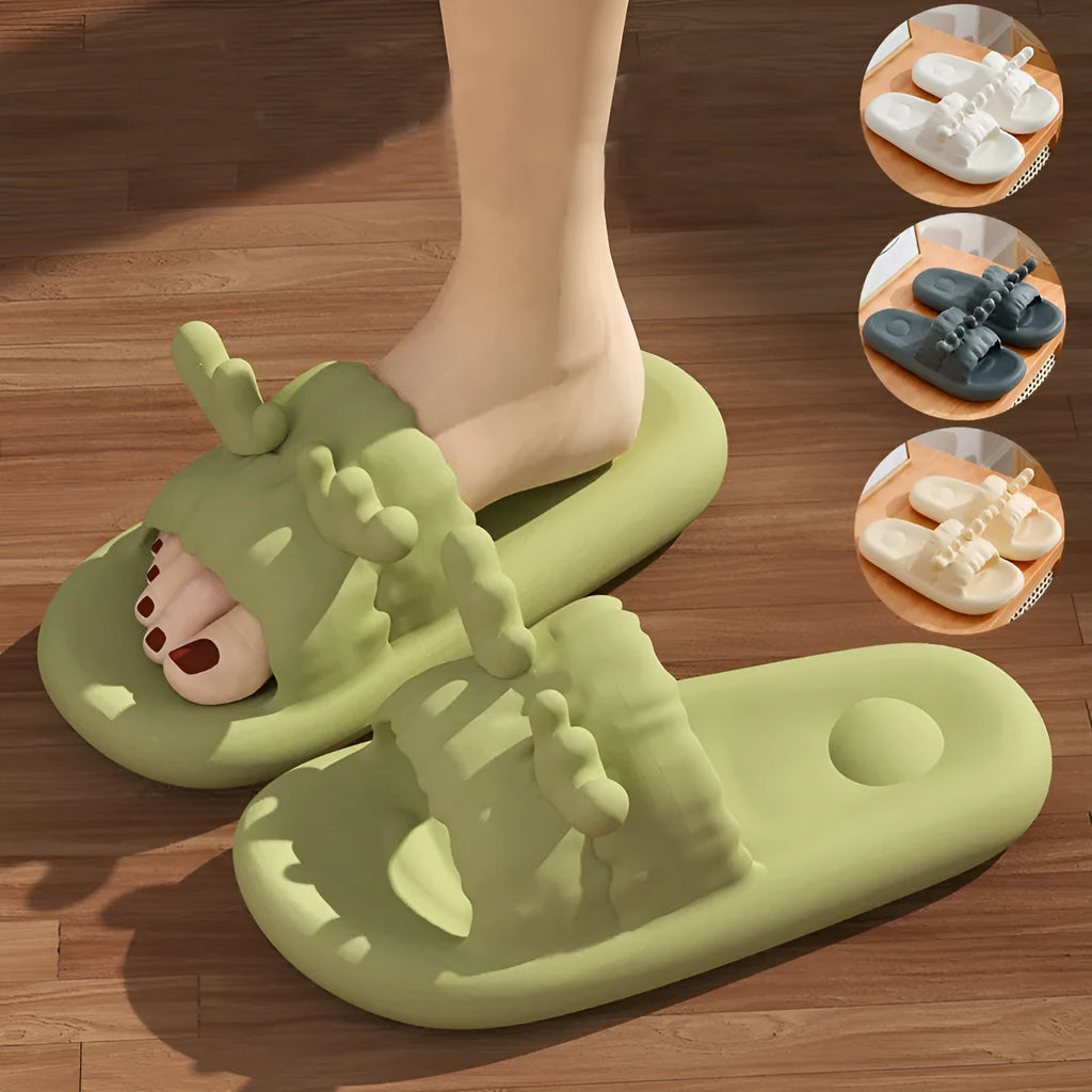 Women's deer horn pattern EVA flip flop slippers with hollow-out design in light yellow colour