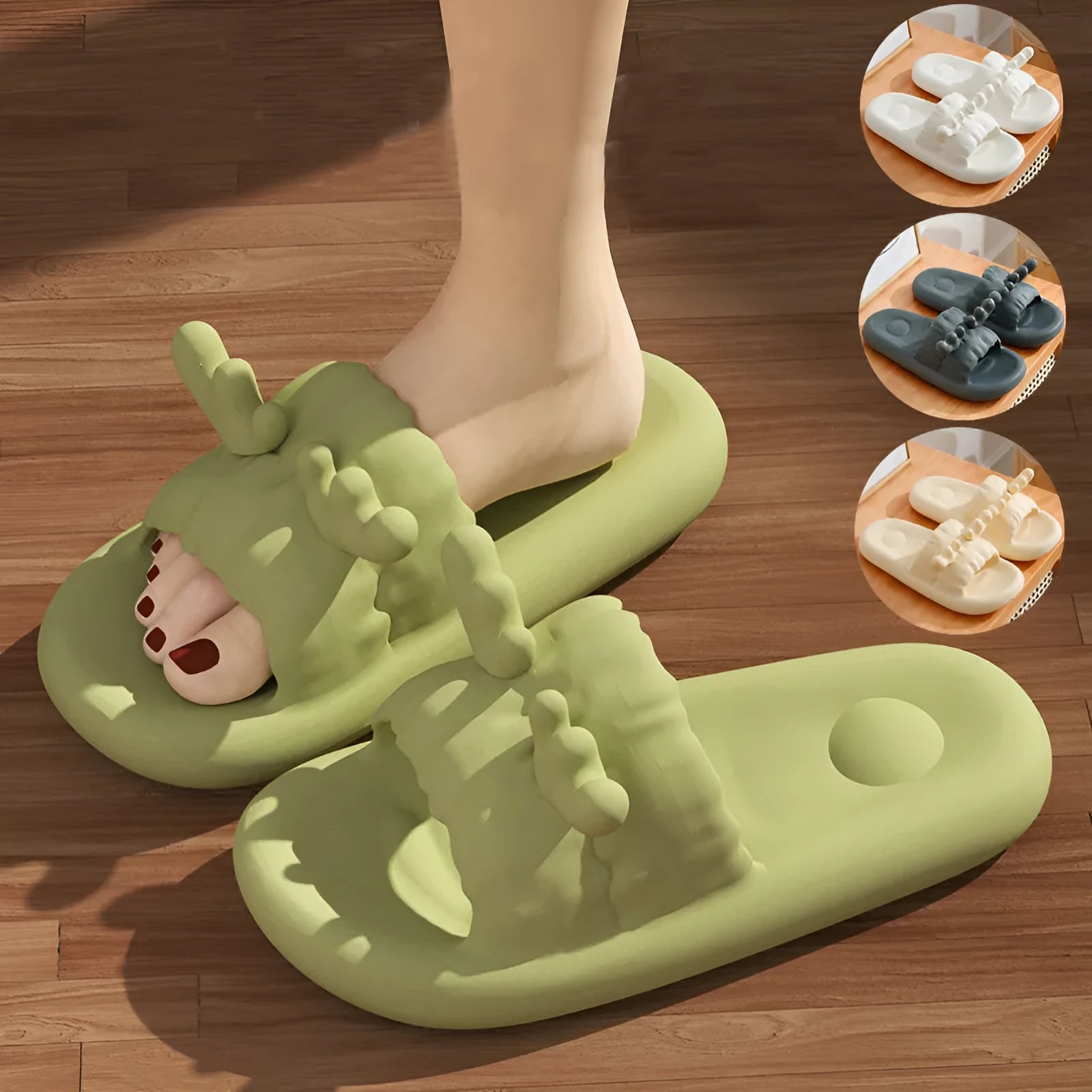 Women's deer horn pattern EVA flip flop slippers with hollow-out design in light yellow colour