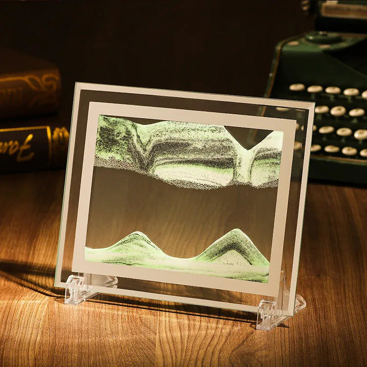 Geometric quicksand painting glass ornament in black and white colour combinations with polished surface