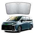 Custom silver reflective sunshade cover for Toyota Noah Voxy 90 Series front windshield.