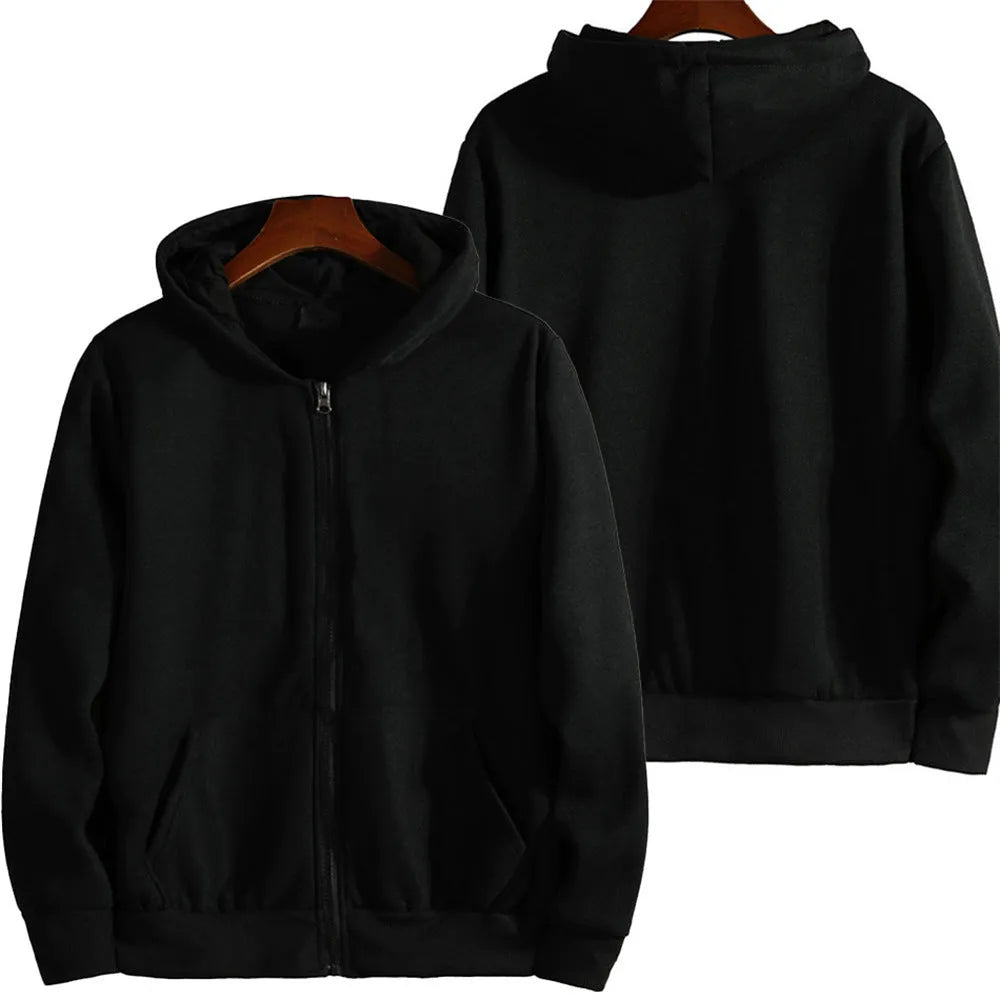 Men's loose fit solid colour zip-up sports jacket on a hanger, shown in a neutral colour.