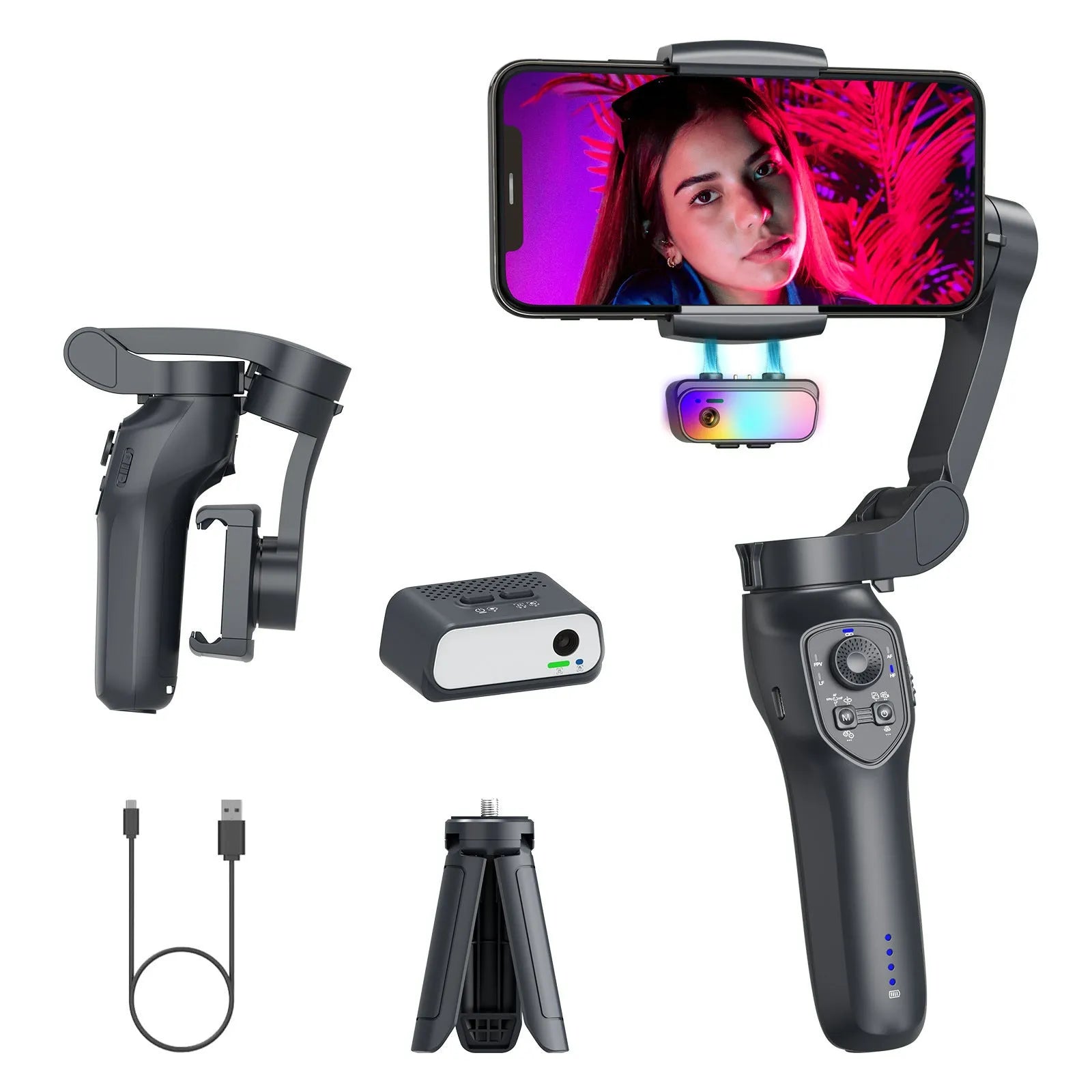 RK series foldable handheld stabiliser head in gun colour with USB charging port