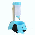 Adjustable rod-lift pet water bowl in blue colour on a white background.