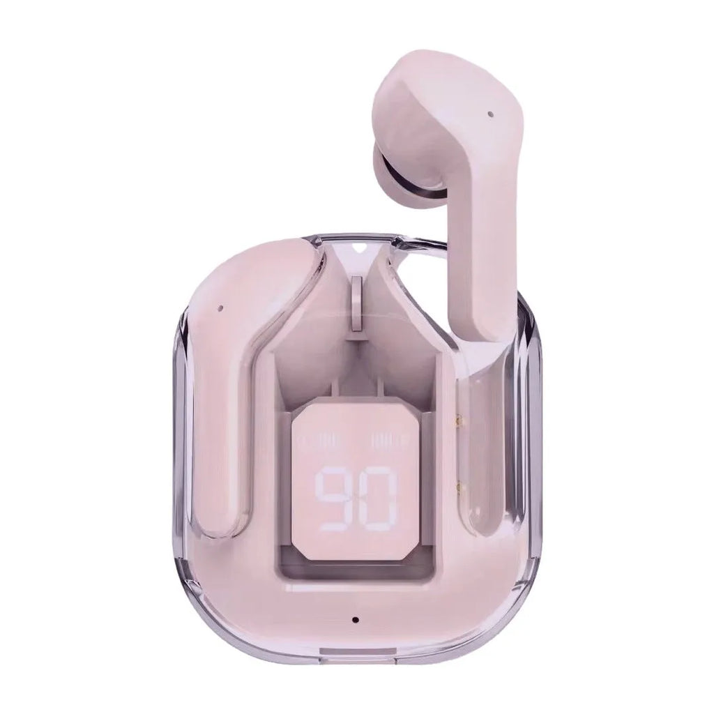 Transparent space capsule case true wireless Bluetooth earphones with digital display screen in multiple colours