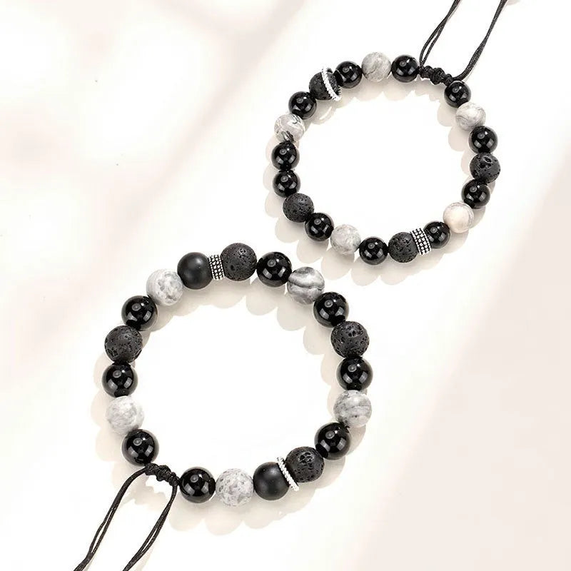 Black agate map stone volcanic bracelet with diamond shape design in new Chinese style