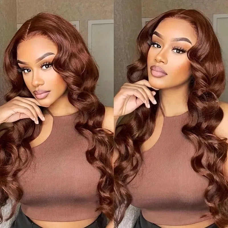 Women's dark brown front lace wig with long curly hair and side bangs in European fashion style