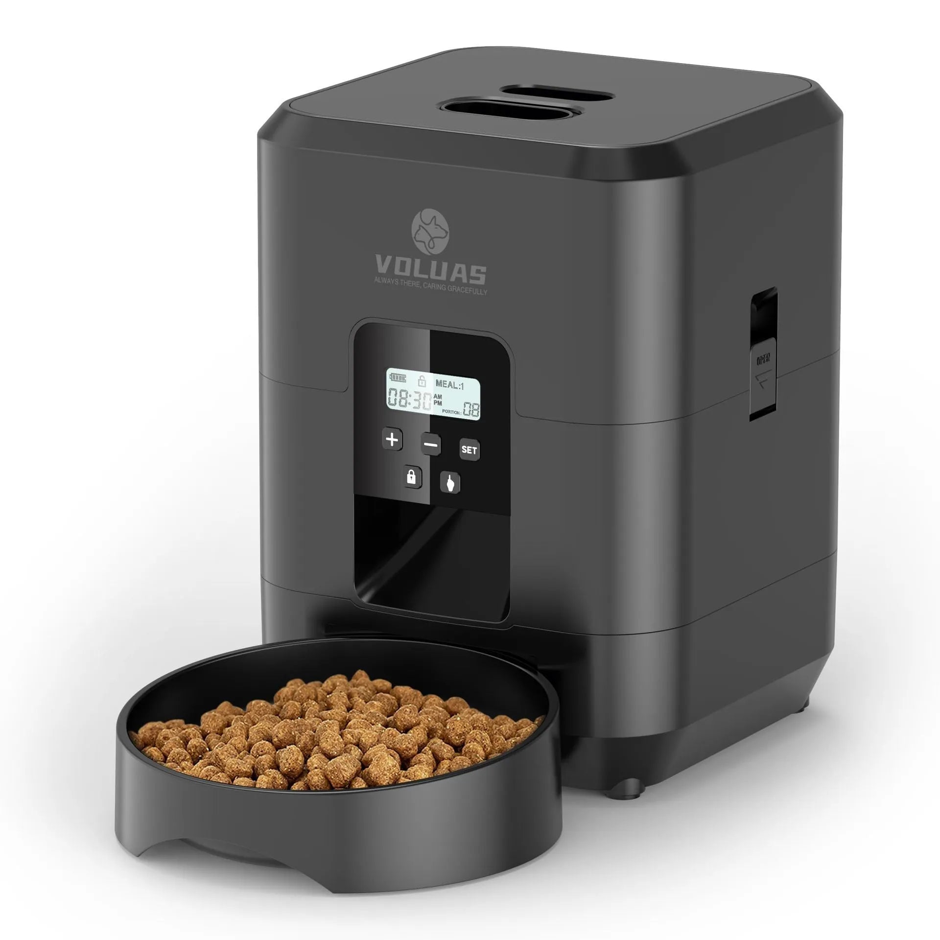 White WiFi automatic pet feeder with British plug for cats with feeding tableware