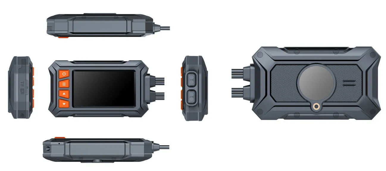 Motorcycle dash cam with dual lenses and GPS module for front and rear recording