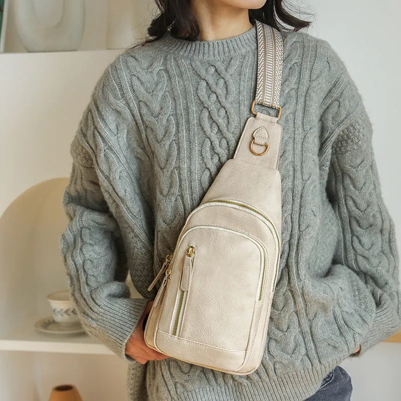 Women's soft PU crossbody messenger bag with zip compartments in street trend style