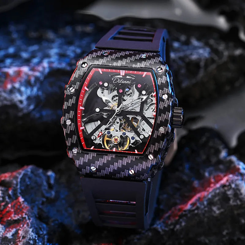 Mechanical waterproof luminous men's watch with mineral glass and stainless steel buckle