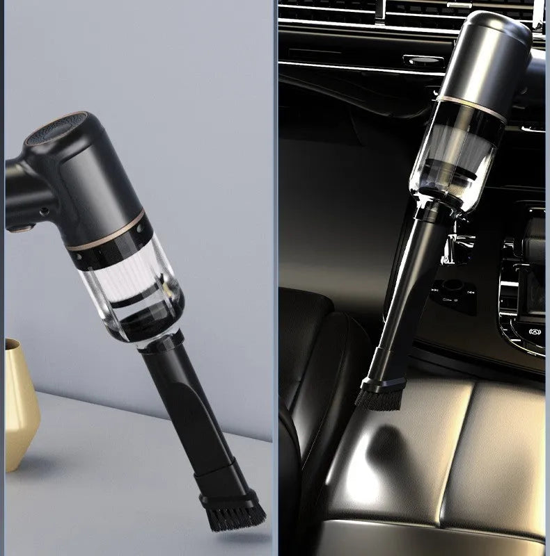 Black wireless handheld vacuum cleaner with multiple attachment nozzles for car and home cleaning