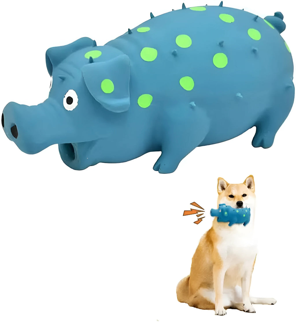 Latex pig-shaped dog chew toy with squeaker for teeth cleaning in assorted colours