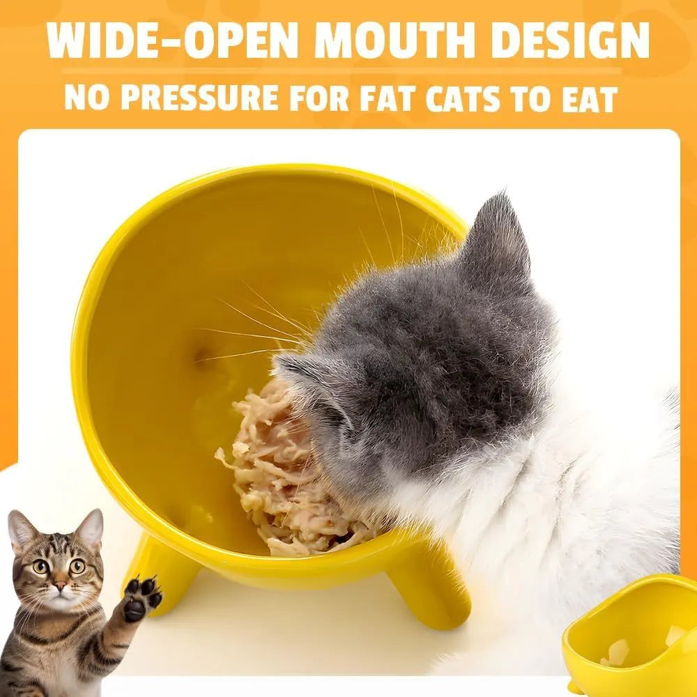 Green ceramic pet food bowl with four-legged stability design for cats and small dogs