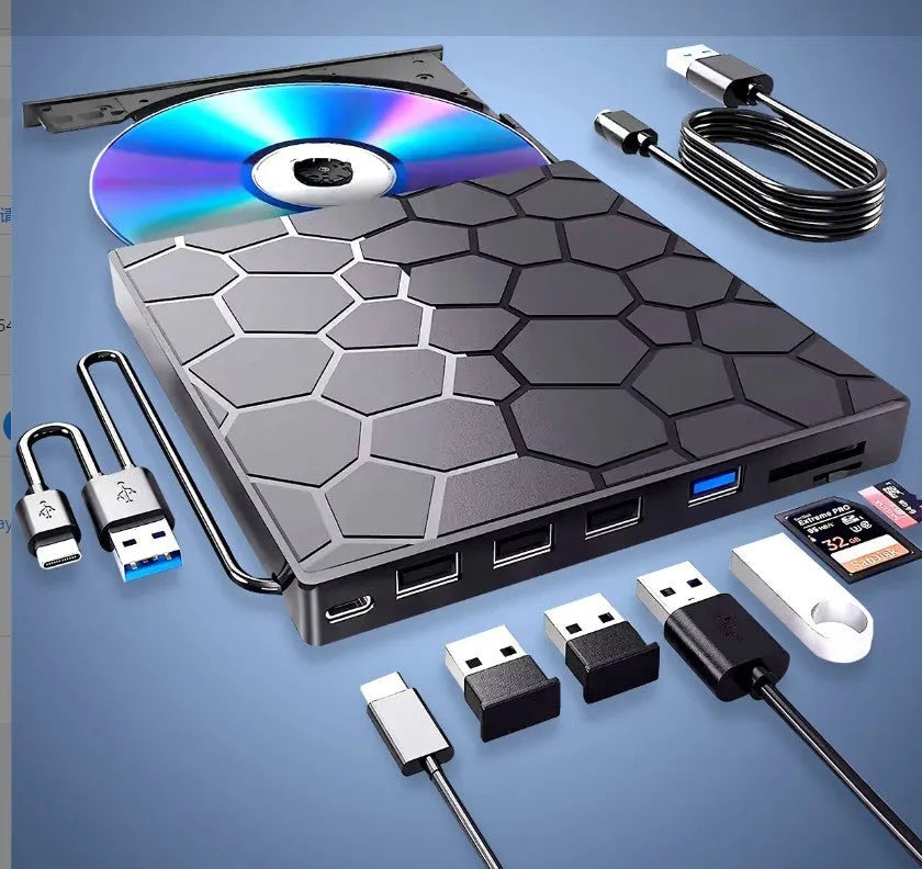 Black external USB CD/DVD drive with compact rectangular design