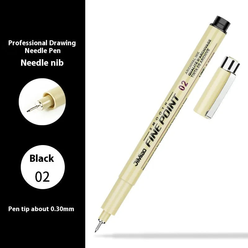 Needle pen with cartoon syringe design showing 133mm black plastic body for drawing and writing