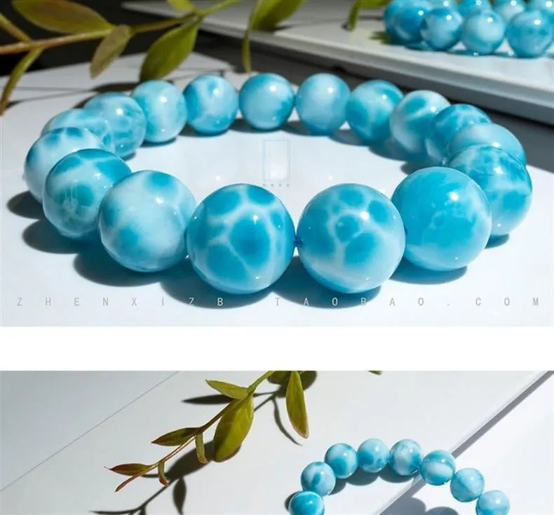 Blue bodhi bracelet with natural sea-pattern crystals and pearl accents in Maillard style