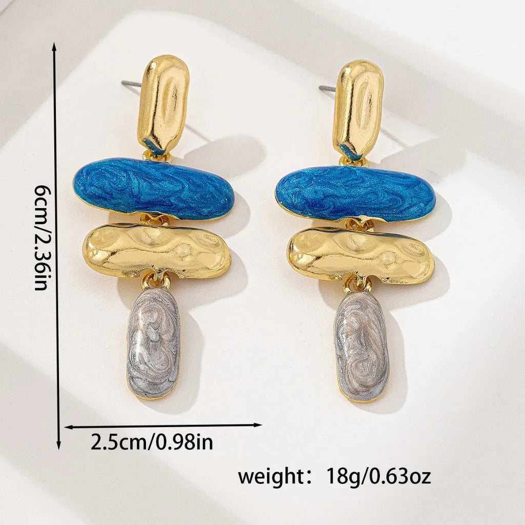 Geometric stud earrings with multicolor electroplated finish on zinc alloy