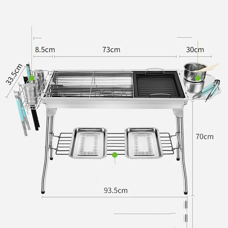 Stainless steel portable folding barbecue grill oven for outdoor cooking