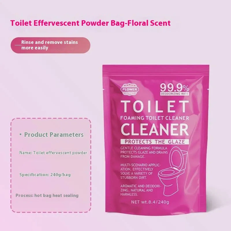 Toilet bubble powder for descaling in blue ocean or pink floral fragrance, 240g bag or box of 5 sachets