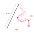 Blue interactive cat wand toy with a long plush strip, fluffy ball, and bells on a 41cm pole.