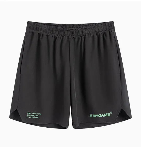 Men's fitness training shorts in midnight blue with moisture-wicking fabric and four-point stretch construction