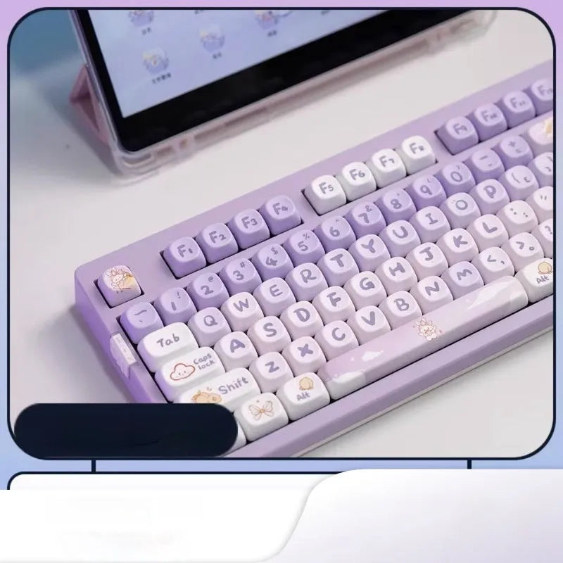 PBT gradient purple rabbit key cap set for mechanical keyboards with sublimation printed custom designs