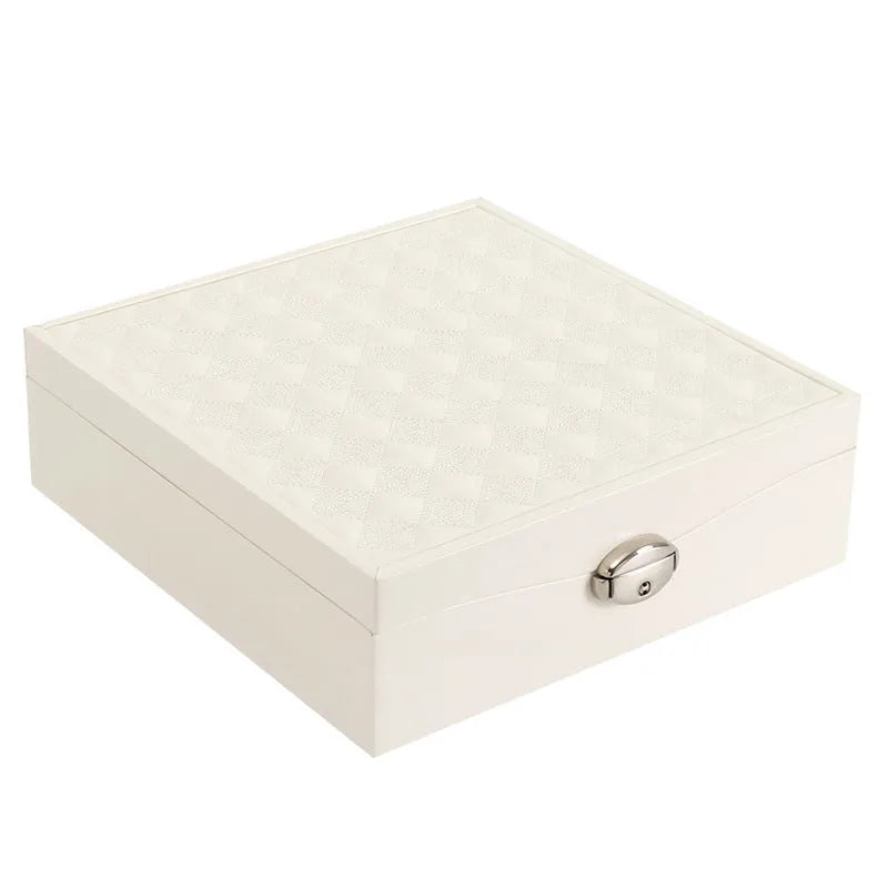 Minimalist red and white jewellery storage box for necklaces and rings