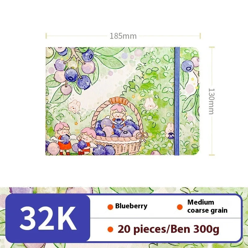 Feiluniao handmade fabric watercolour sketchbook with colourful themed cover, 185mm long.