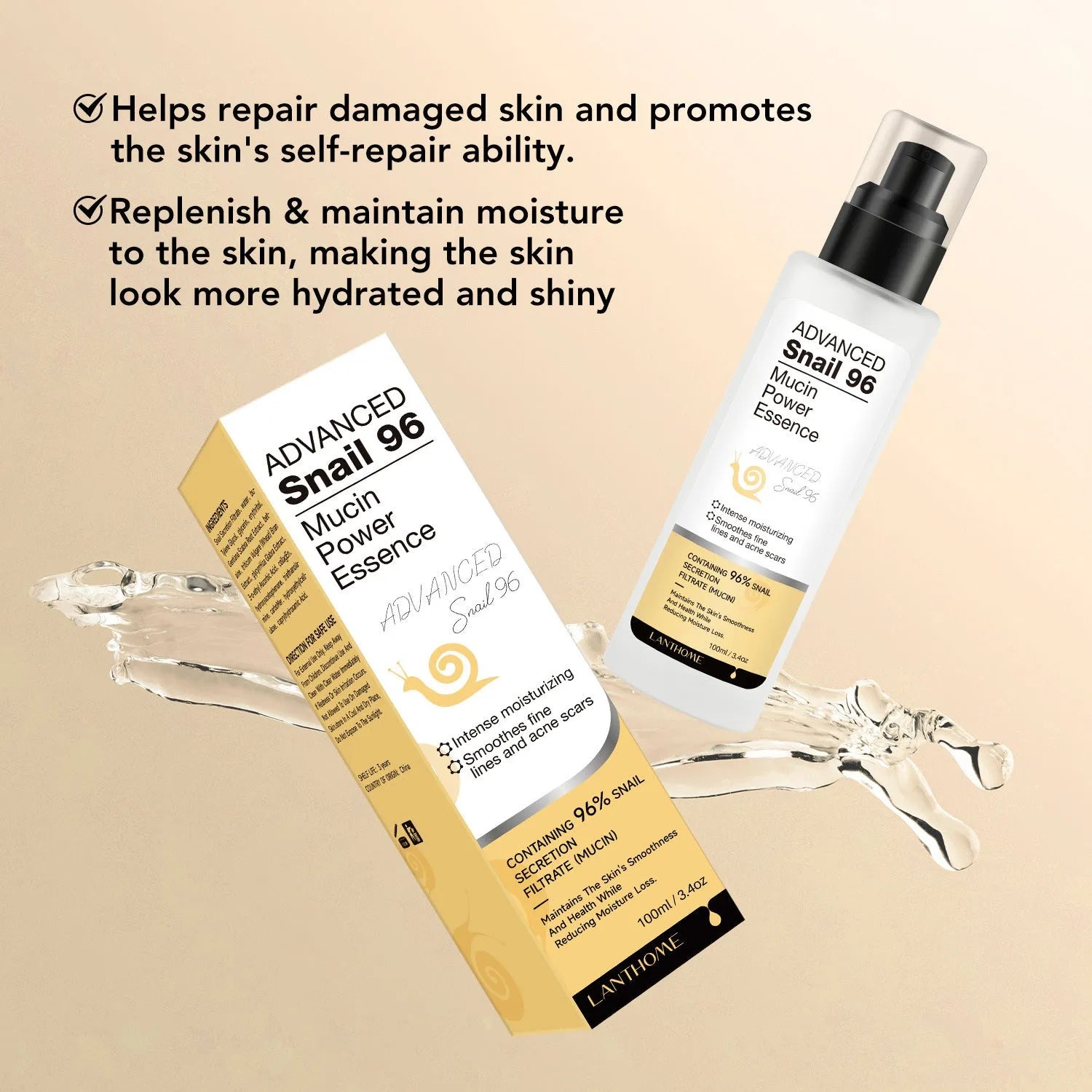 100ml snail serum essence liquid bottle for facial moisturising treatment