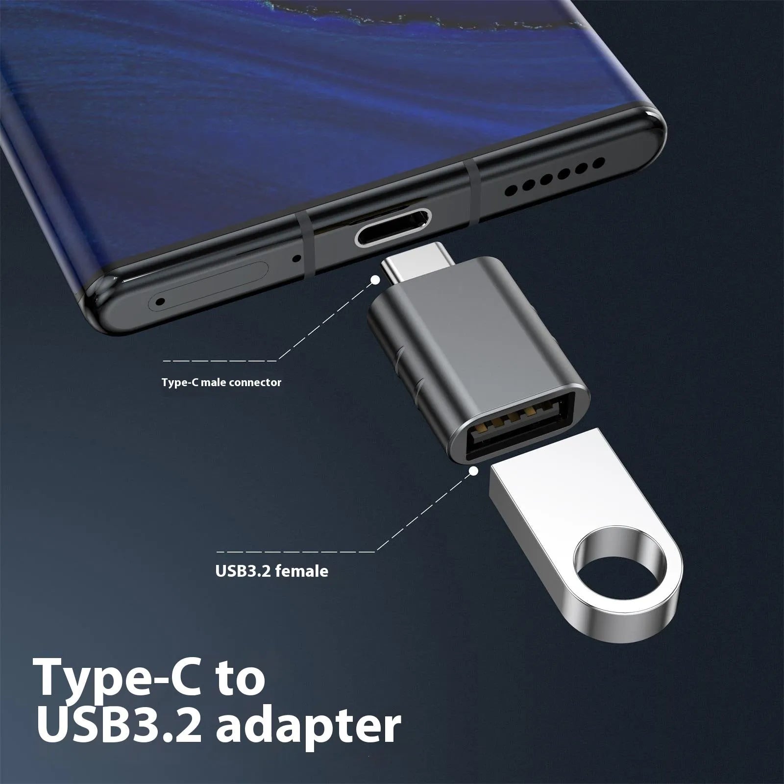USB-C to USB-A converter adapter with metallic zinc alloy shell in multiple colour options