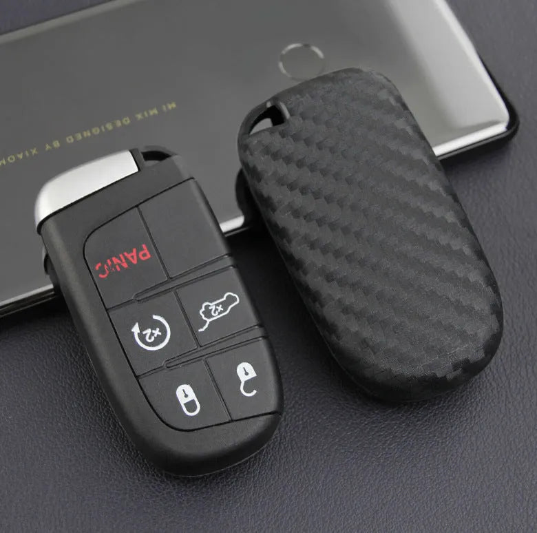 Carbon fibre pattern silicone key case for Dodge Chrysler Fiat remote keys