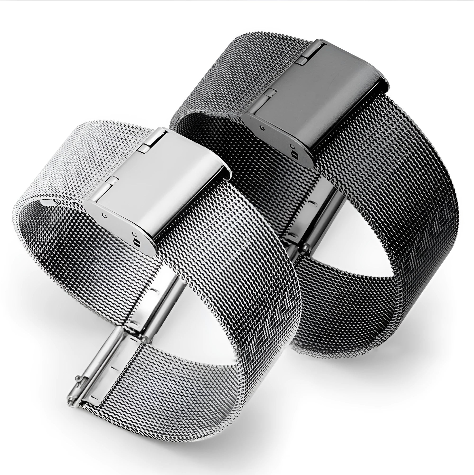 Milani silk woven stainless steel watch band showing natural texture and metallic finish