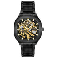 Men's square hollow automatic watch with luminous hands and stainless steel strap