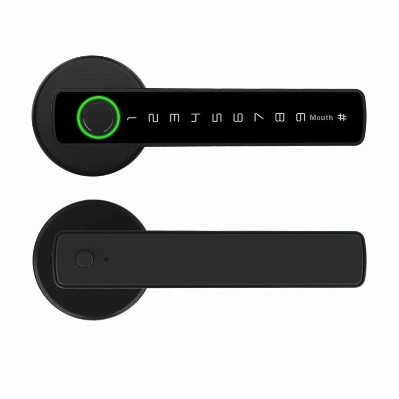 Black smart door lock with spherical handle for indoor wooden doors featuring fingerprint and password entry