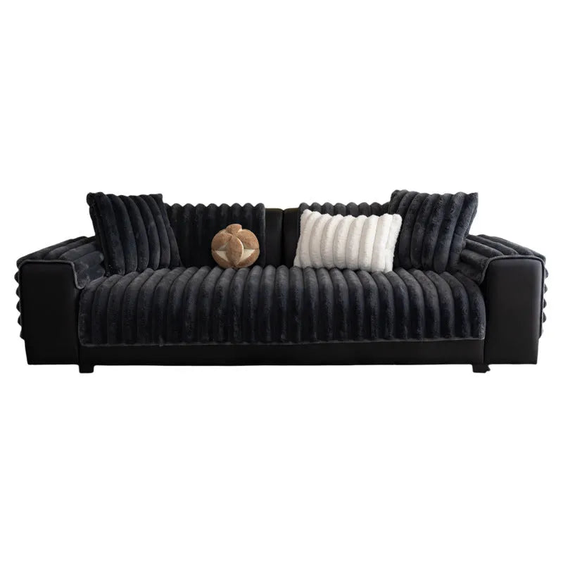 Striped Rabbit Plush Thickening Sofa Cushion Winter Non-Slip Flannel Furniture Cover in Multiple Sizes Colour Options Dark Gray Light Coffee Milky White for Home Living Room Use