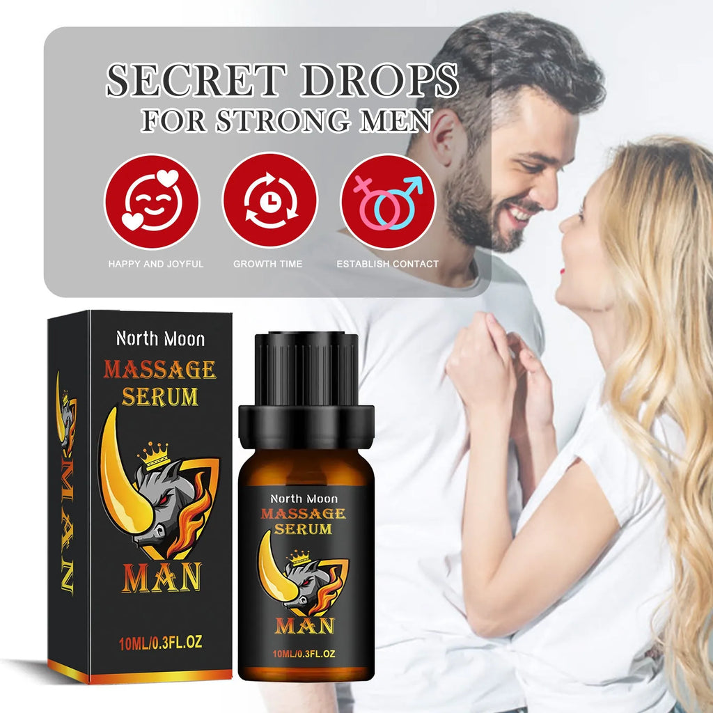 Men's body care essential oil 10ml bottle for external massage with mineral oil, jojoba, vitamin E, cocoa butter and ginger ingredients