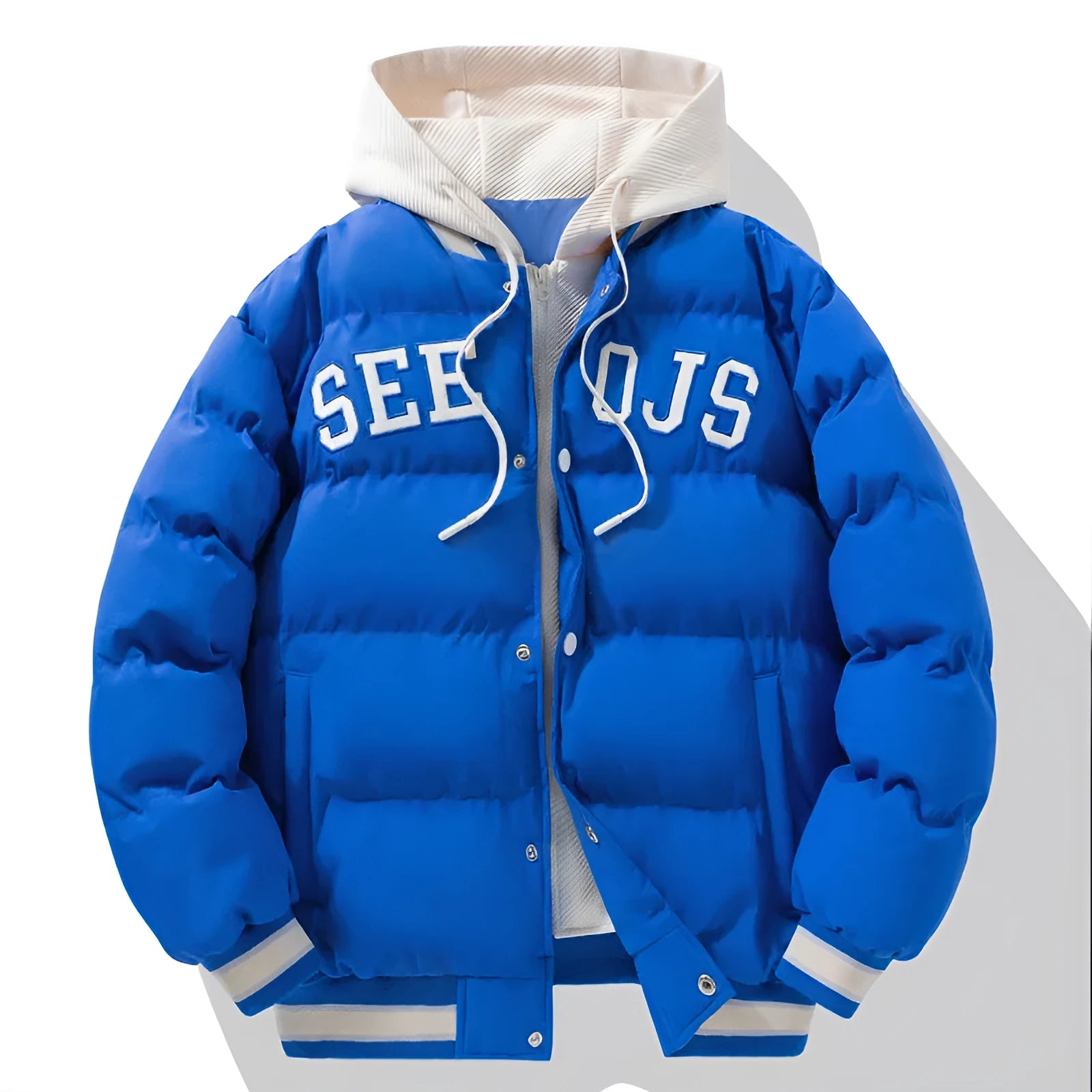 Fashion letter hooded winter coat in solid colour with zipper for men and teenagers