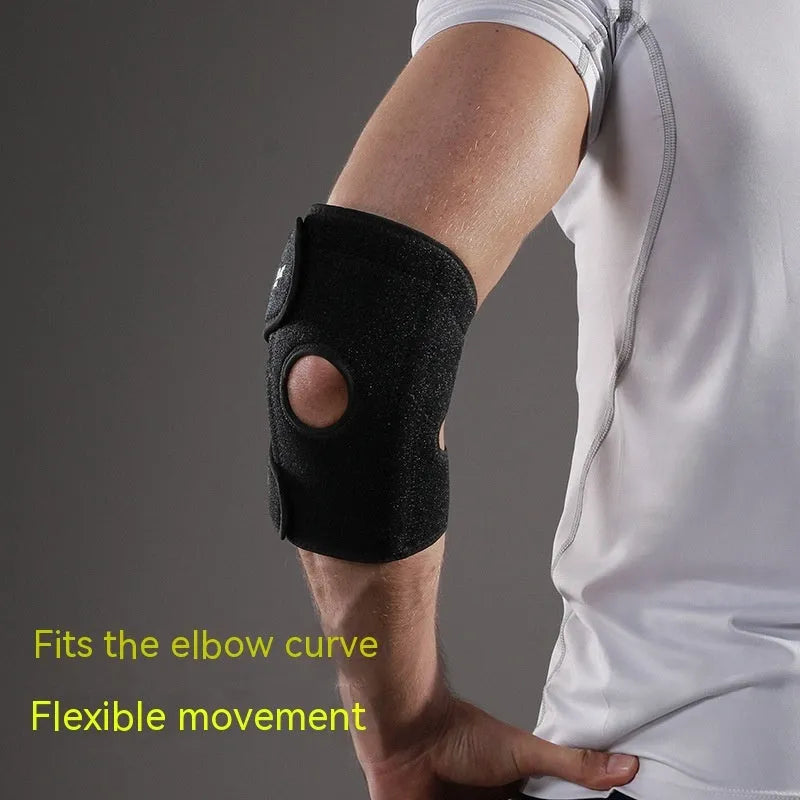 Black adjustable pressure sports elbow guard for training and outdoor athletic activities