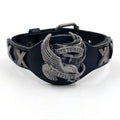 Black leather bracelet with eagle watch buckle clasp geometric design