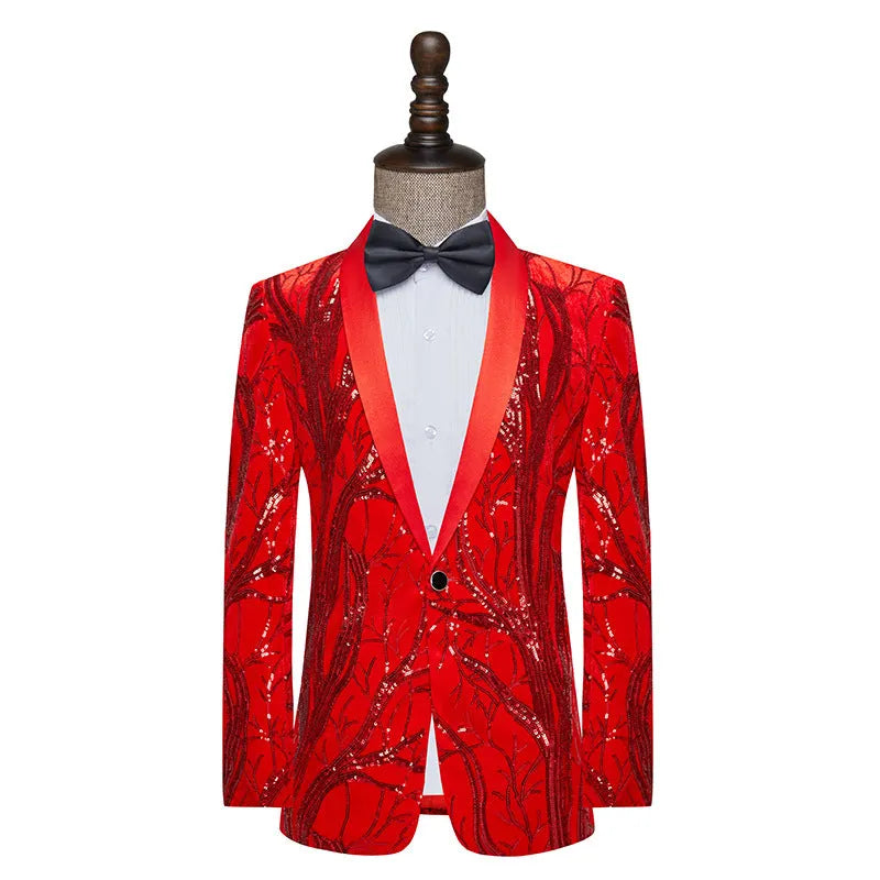 Men's slim fit black sequins performance costume jacket for banquets