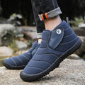 Men's waterproof snow boots with non-slip rubber soles available in black, blue, green, and yellow