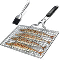 Square stainless steel folding barbecue mesh basket with cleaning brush for grill cooking