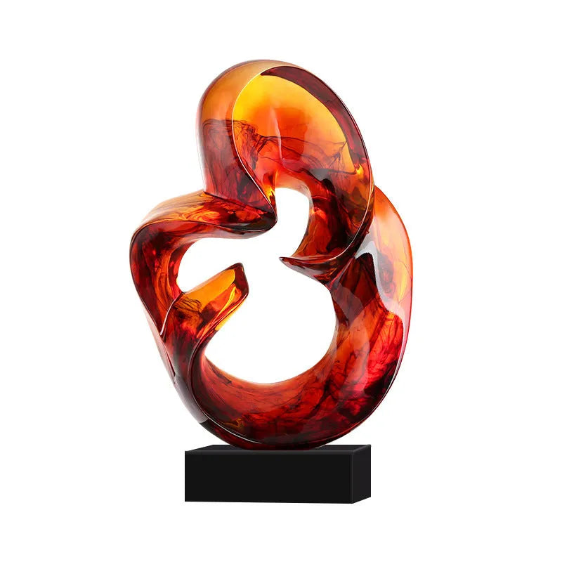 Transparent resin craft ornament in modern simplicity style on a shelf, shown in blue and orange red colour options.