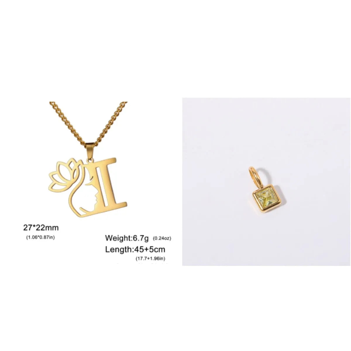 Stainless steel cross chain necklace with single pendant in gold or silver colour